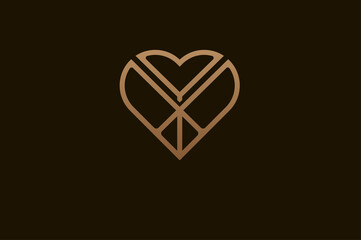 Abstract initial letter X and Y logo, gold colour line style heart and letter combination, usable for brand, card and invitation, logo design template element,vector illustration