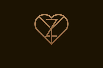 Abstract initial letter Y and Z logo, gold colour line style heart and letter combination, usable for brand, card and invitation, logo design template element,vector illustration