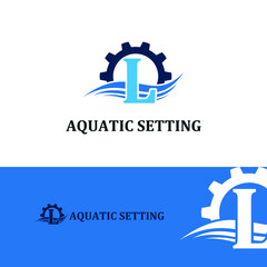 Initial L letter for swimming pools and aquatic venue repairing, setting and service company logo template 