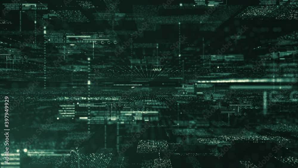 Aufkleber Holographic simulation of 5G network concept, artificial intelligence deep learning performing analytic computational head up display loop background