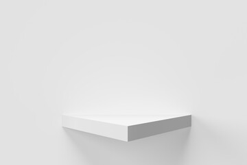 empty White shelf on a wall. Product Stand 3d render.