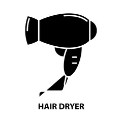 hair dryer symbol icon, black vector sign with editable strokes, concept illustration