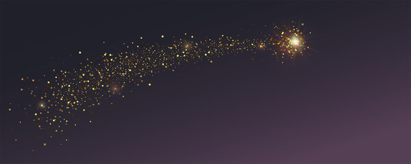 Glittering golden Bethlehem Star. Flying comet with shimmering dust. Abstract background. Vector illustration. © eriksvoboda