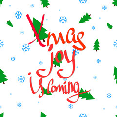 Naklejka na ściany i meble Xmas joy is coming, Christmas poster design template, postcard with calligraphy lettering, vector illustration