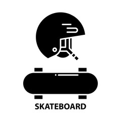 skateboard icon, black vector sign with editable strokes, concept illustration