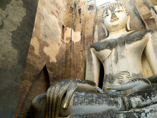 Buddha Big statue of name Phra Ajarn in Phra Montop, Wat SriChum Sukhothai Historical Park, World Heritage Site.