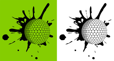 sport ball for golf hit the wall with splashes. Golf equipment. Isolated vector