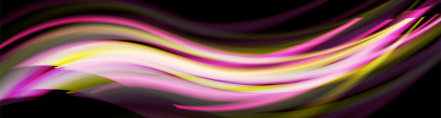 Pink and yellow smooth blurred waves abstract background. Vector banner design