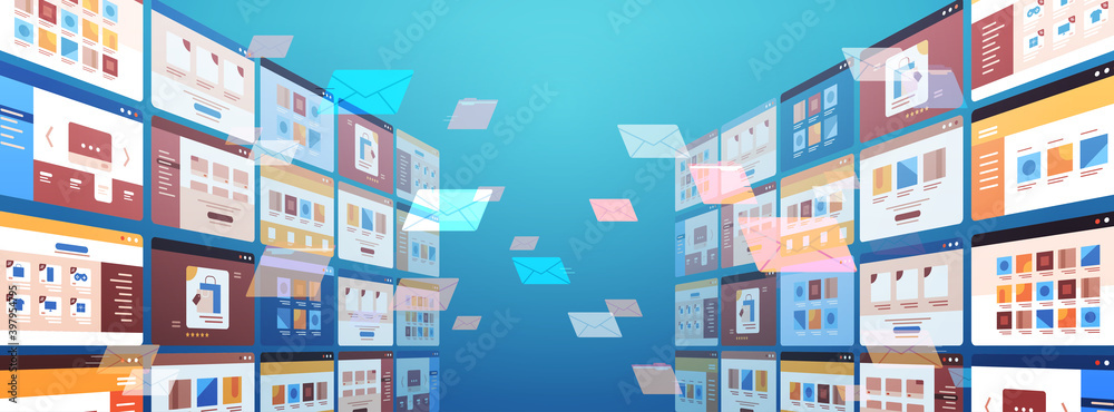 Poster folders mail envelopes cloud internet data file icon documents browser window operating system user interface horizontal vector illustration