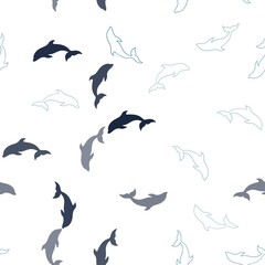 Light BLUE vector seamless texture with dolphins.