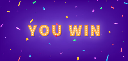 You win template. 3d marquee light bulb text for Winner congratulations