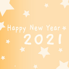 Happy new year greeting card 2021, decoration with stars, golden new year background, vector illustration