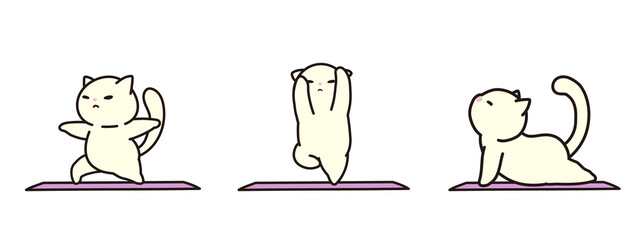 ヨガをする猫　様々なポーズ　イラストセット