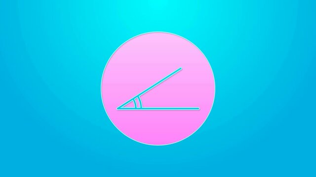 Pink line Acute angle of 45 degrees icon isolated on blue background. 4K Video motion graphic animation