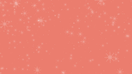 Geometric white tiny and big snowflake illustrations that fall down on coral background. Merry Christmas, winter holiday and Happy New Year greeting card concept