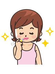 口紅を塗る女性　美容　ビューティー　化粧　メイク