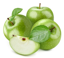 Ripe whole apple fruit with green leaf