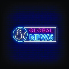 Obraz premium Global News Neon Signs Style Text Vector