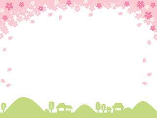 かわいい桜と田舎町の春フレーム