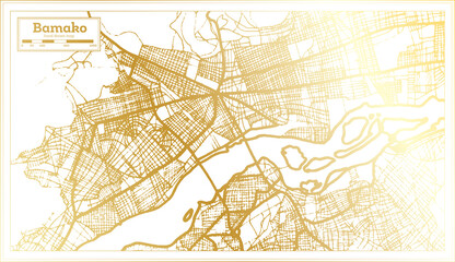 Bamako Mali City Map in Retro Style in Golden Color. Outline Map.