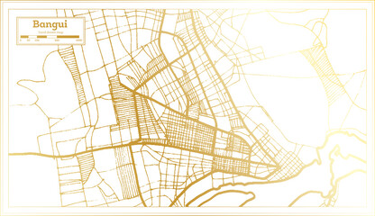 Bangui Central African Republic City Map in Retro Style in Golden Color. Outline Map.