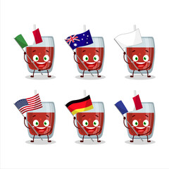 Apple juice cartoon character bring the flags of various countries