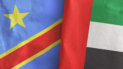 United Arab Emirates and Congo Democratic Republic two flags textile cloth