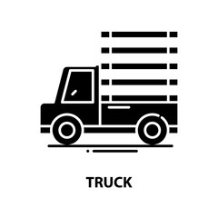 truck icon, black vector sign with editable strokes, concept illustration
