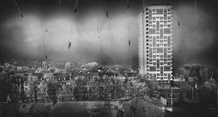 Surreal black and white cityscape 