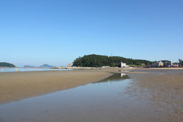 blue sea in blue sky