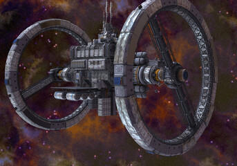 Future space station in deep space 3d illustration