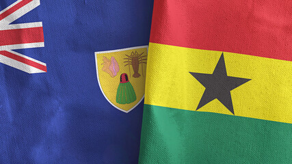 Ghana and Turks and Caicos Islands two flags textile cloth 3D rendering