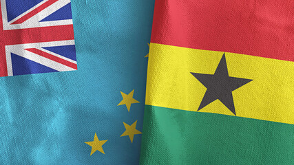 Ghana and Tuvalu two flags textile cloth 3D rendering