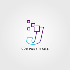 Obraz premium trendy logotype letter J pixel decoration for digital services company