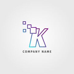 trendy logotype letter K pixel decoration for digital services company