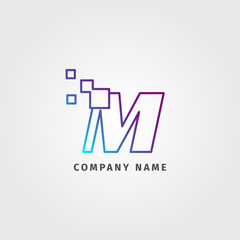 trendy logotype letter M pixel decoration for digital services company