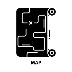 map icon, black vector sign with editable strokes, concept illustration