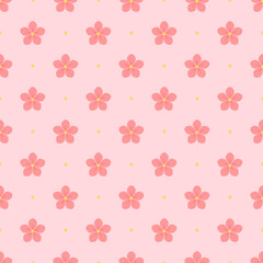 Fototapeta na wymiar Seamless pattern with pink flowers; vector illustration; print for greeting cards, wrapping paper, posters, banners.