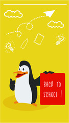Penguin cartoon character animal with toga hat be a teacher for back to school concept. Penguin teaching  for education logo