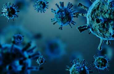 COVID-19 or Coronavirus virus floating in a cellular environmentcell 3D rendering