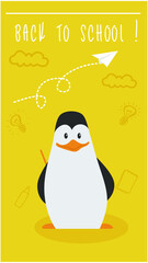 Penguin cartoon character animal be a teacher for back to school concept. Penguin teaching  for education logo