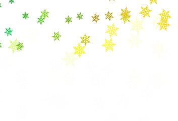 Light Green, Yellow vector layout with bright snowflakes, stars.