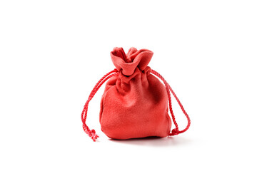 Red cloth bag isolated on white background.