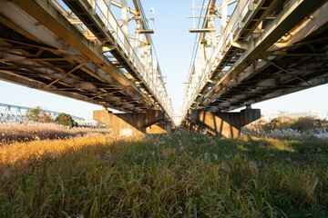 Fototapeta premium 冬の荒川土手 東武線橋桁
