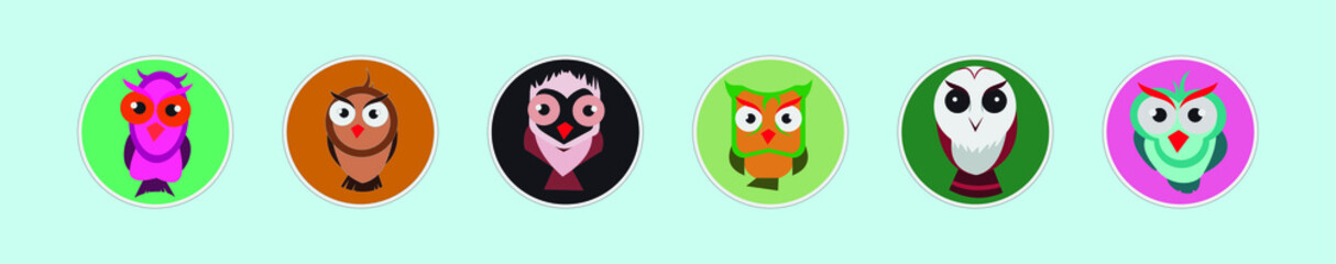 set of owl cartoon design template with various models. vector illustration isolated on background
