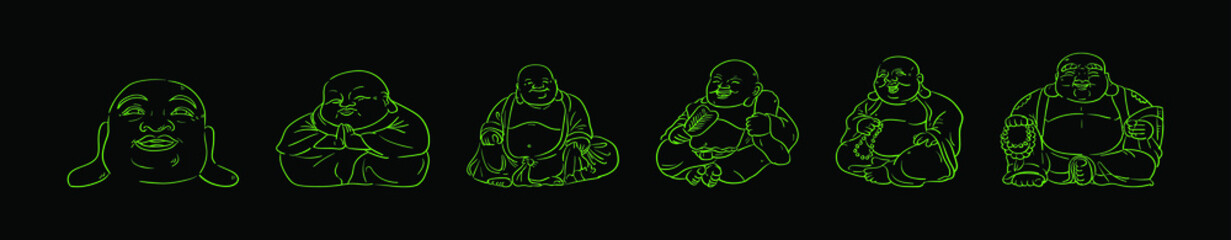 set of fat buddha cartoon design template with various models. vector illustration isolated on background