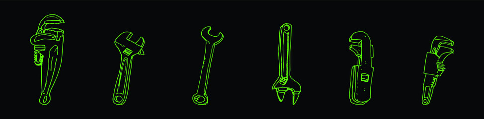 set of monkey wrench cartoon design template with various models. vector illustration isolated on background