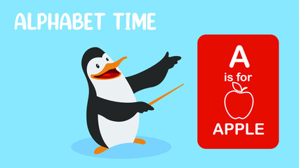 Penguin cartoon character animal with toga hat be a teacher for back to school concept. Penguin teaching  for education logo