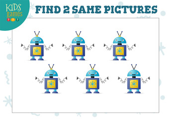 Find two same pictures kids game vector illustration.