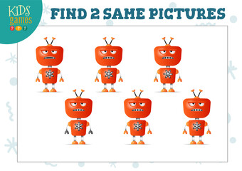 Find two same pictures kids game vector illustration.